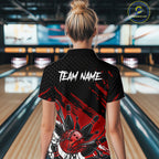 Custom Red Bowling Jerseys, Personalized Bowling Team Shirts Bowling Pin And Ball