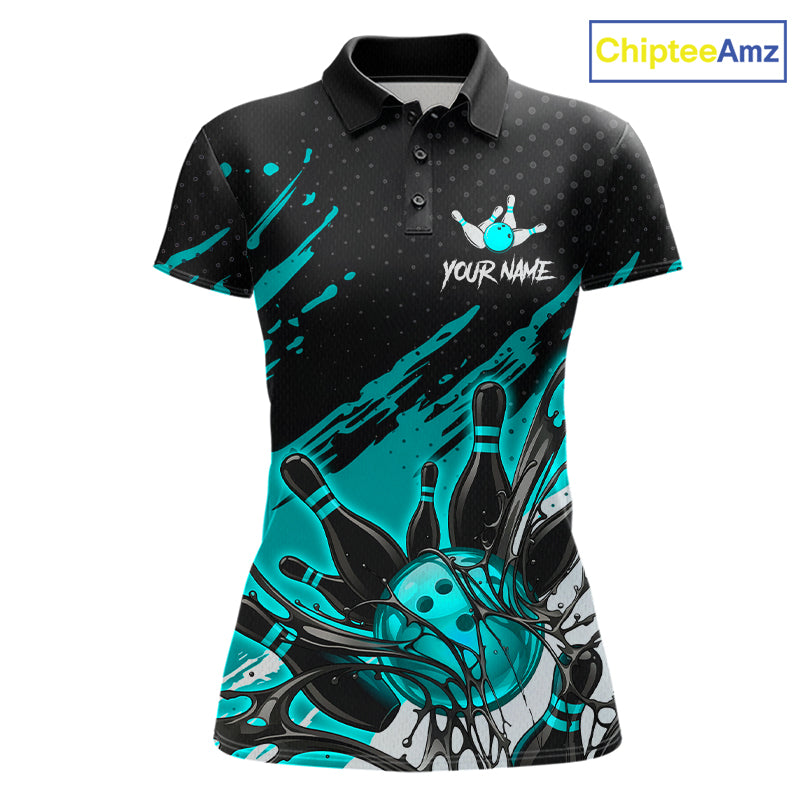 Custom Turquoise Bowling Jerseys, Personalized Bowling Team Shirts Bowling Pin And Ball