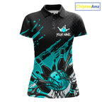 Custom Turquoise Bowling Jerseys, Personalized Bowling Team Shirts Bowling Pin And Ball