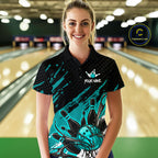 Custom Turquoise Bowling Jerseys, Personalized Bowling Team Shirts Bowling Pin And Ball