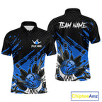 Custom Blue Bowling Jerseys, Personalized Bowling Team Shirts Bowling Pin And Ball