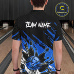 Custom Blue Bowling Jerseys, Personalized Bowling Team Shirts Bowling Pin And Ball