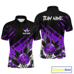 Custom Purple Bowling Jerseys, Personalized Bowling Team Shirts Bowling Pin And Ball