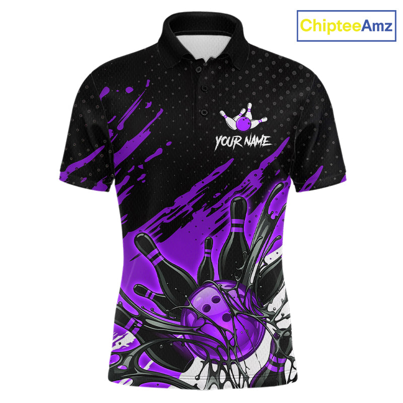 Custom Purple Bowling Jerseys, Personalized Bowling Team Shirts Bowling Pin And Ball