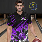 Custom Purple Bowling Jerseys, Personalized Bowling Team Shirts Bowling Pin And Ball