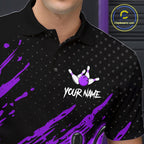 Custom Purple Bowling Jerseys, Personalized Bowling Team Shirts Bowling Pin And Ball