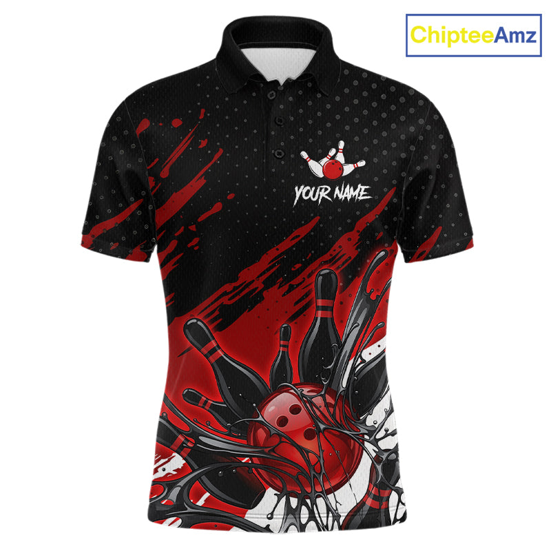 Custom Red Bowling Jerseys, Personalized Bowling Team Shirts Bowling Pin And Ball