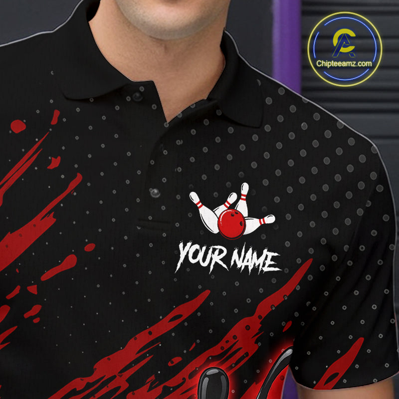 Custom Red Bowling Jerseys, Personalized Bowling Team Shirts Bowling Pin And Ball