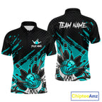 Custom Turquoise Bowling Jerseys, Personalized Bowling Team Shirts Bowling Pin And Ball