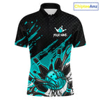 Custom Turquoise Bowling Jerseys, Personalized Bowling Team Shirts Bowling Pin And Ball