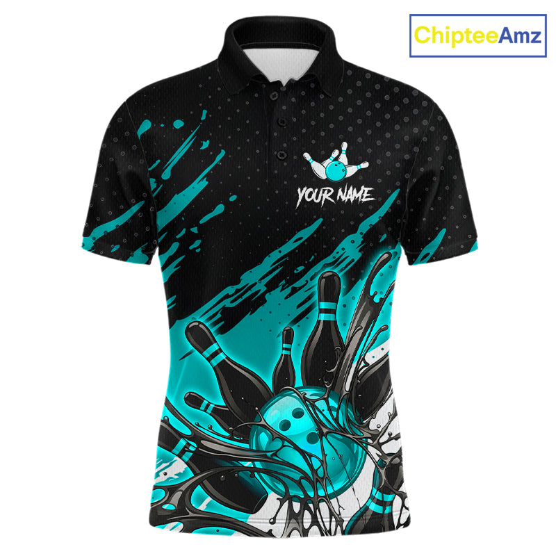 Custom Turquoise Bowling Jerseys, Personalized Bowling Team Shirts Bowling Pin And Ball