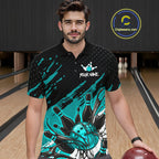 Custom Turquoise Bowling Jerseys, Personalized Bowling Team Shirts Bowling Pin And Ball