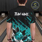 Custom Turquoise Bowling Jerseys, Personalized Bowling Team Shirts Bowling Pin And Ball
