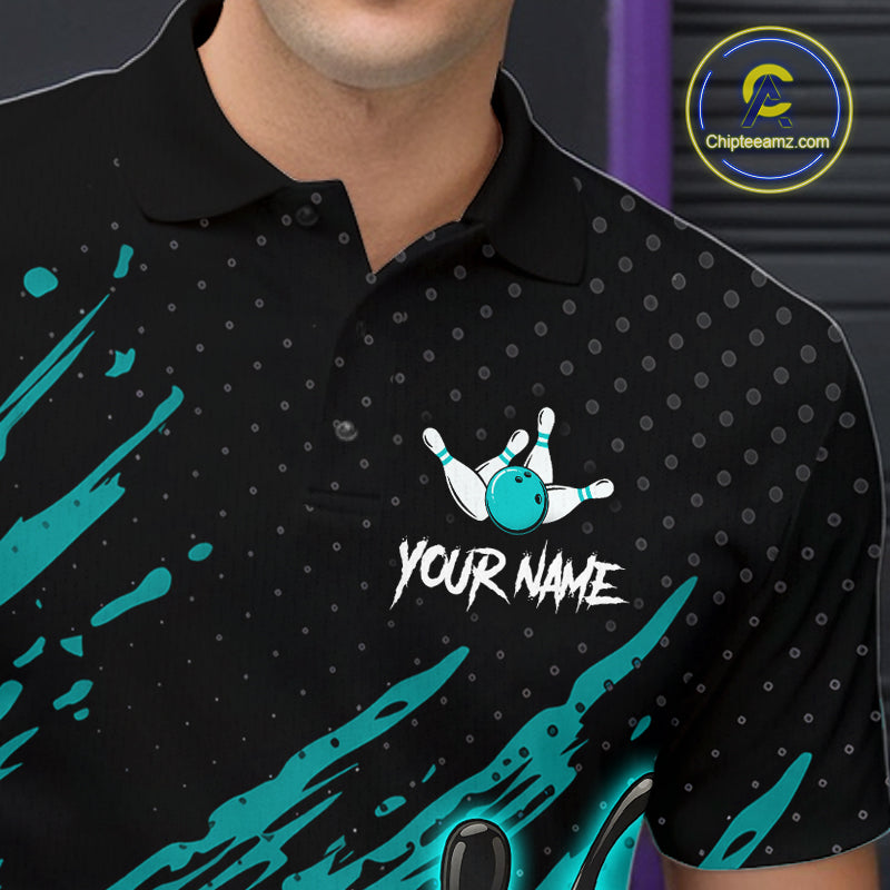 Custom Turquoise Bowling Jerseys, Personalized Bowling Team Shirts Bowling Pin And Ball