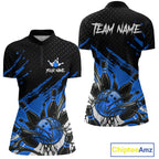 Custom Blue Bowling Jerseys, Personalized Bowling Team Shirts Bowling Pin And Ball