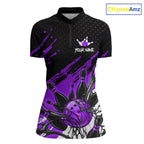 Custom Purple Bowling Jerseys, Personalized Bowling Team Shirts Bowling Pin And Ball