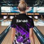 Custom Purple Bowling Jerseys, Personalized Bowling Team Shirts Bowling Pin And Ball