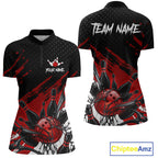 Custom Red Bowling Jerseys, Personalized Bowling Team Shirts Bowling Pin And Ball