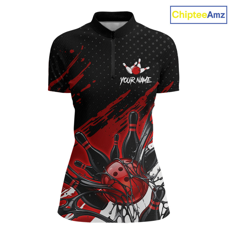 Custom Red Bowling Jerseys, Personalized Bowling Team Shirts Bowling Pin And Ball