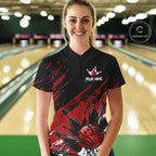 Custom Red Bowling Jerseys, Personalized Bowling Team Shirts Bowling Pin And Ball