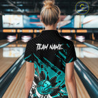 Custom Turquoise Bowling Jerseys, Personalized Bowling Team Shirts Bowling Pin And Ball