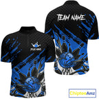 Custom Blue Bowling Jerseys, Personalized Bowling Team Shirts Bowling Pin And Ball