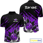 Custom Purple Bowling Jerseys, Personalized Bowling Team Shirts Bowling Pin And Ball