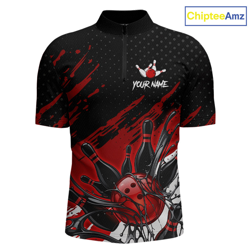 Custom Red Bowling Jerseys, Personalized Bowling Team Shirts Bowling Pin And Ball