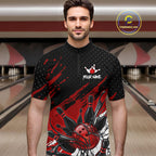 Custom Red Bowling Jerseys, Personalized Bowling Team Shirts Bowling Pin And Ball
