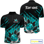 Custom Turquoise Bowling Jerseys, Personalized Bowling Team Shirts Bowling Pin And Ball