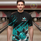 Custom Turquoise Bowling Jerseys, Personalized Bowling Team Shirts Bowling Pin And Ball