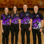 Custom Purple Bowling Jerseys, Personalized Bowling Team Shirts Bowling Pin And Ball
