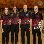 Custom Red Bowling Jerseys, Personalized Bowling Team Shirts Bowling Pin And Ball