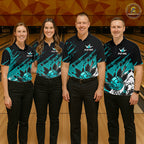 Custom Turquoise Bowling Jerseys, Personalized Bowling Team Shirts Bowling Pin And Ball