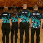 Custom Turquoise Bowling Jerseys, Personalized Bowling Team Shirts Bowling Pin And Ball