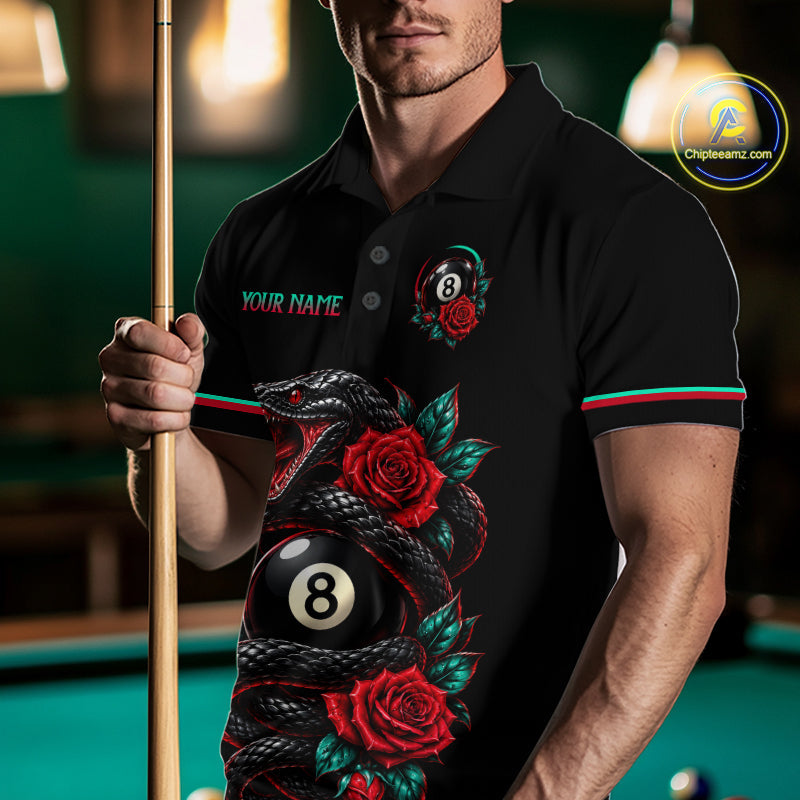 Custom Snake and Rose Flowers 8 Ball Billiard Team Shirts Billiard League Jerseys