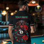 Custom Snake and Rose Flowers 8 Ball Billiard Team Shirts Billiard League Jerseys