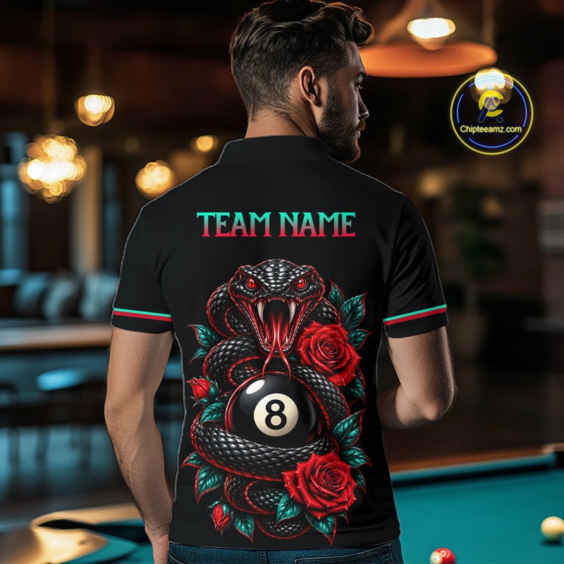 Custom Snake and Rose Flowers 8 Ball Billiard Team Shirts Billiard League Jerseys