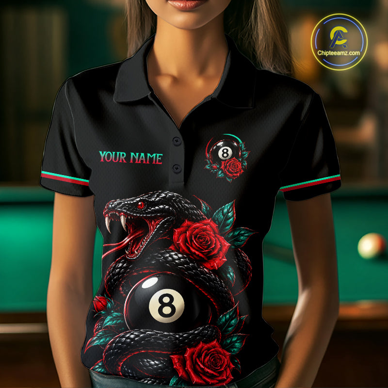 Custom Snake and Rose Flowers 8 Ball Billiard Team Shirts Billiard League Jerseys