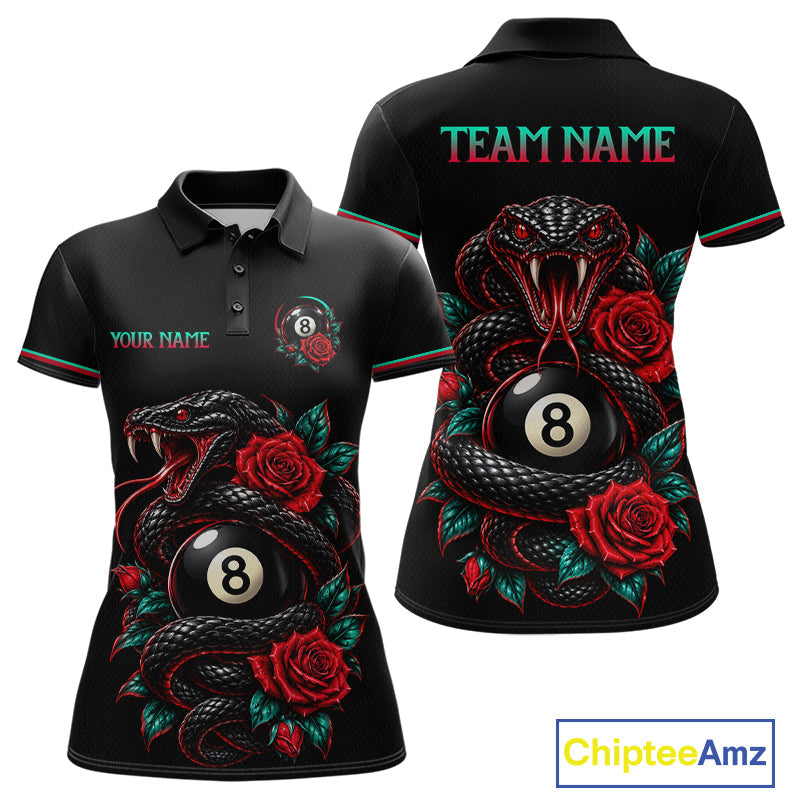 Custom Snake and Rose Flowers 8 Ball Billiard Team Shirts Billiard League Jerseys