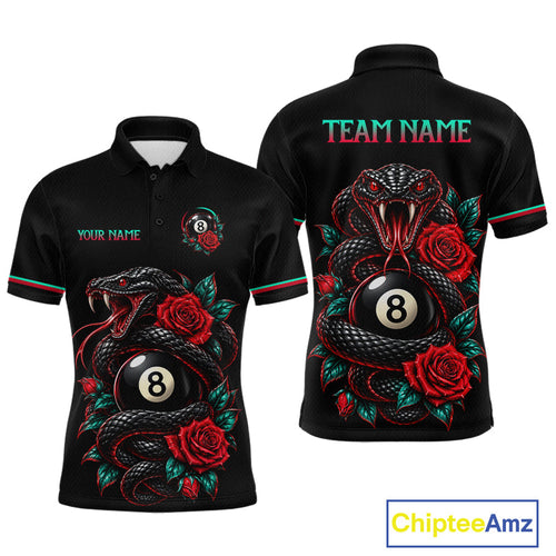 Custom Snake and Rose Flowers 8 Ball Billiard Team Shirts Billiard League Jerseys