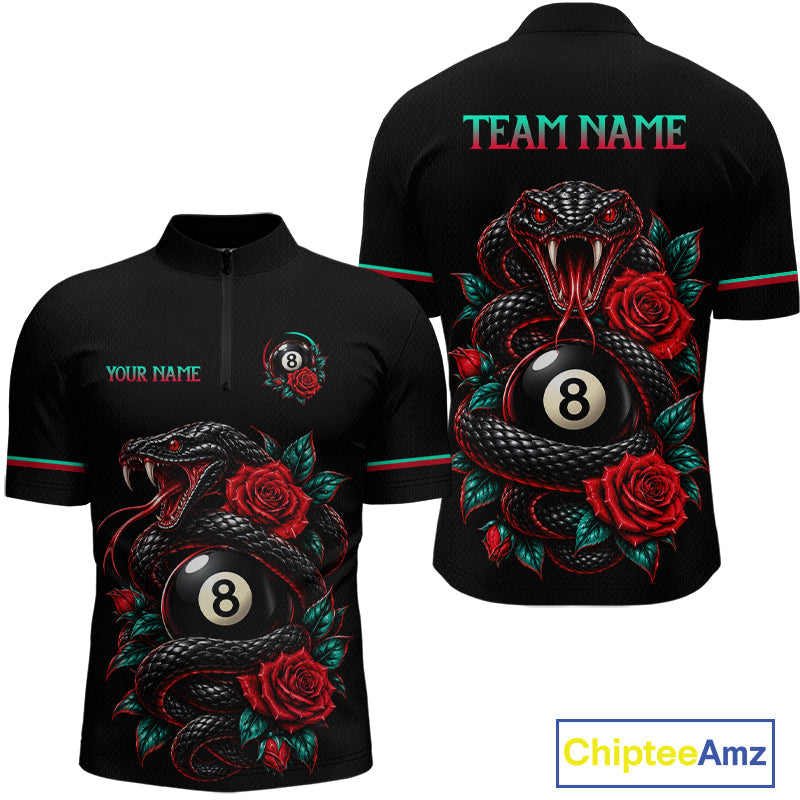 Custom Snake and Rose Flowers 8 Ball Billiard Team Shirts Billiard League Jerseys