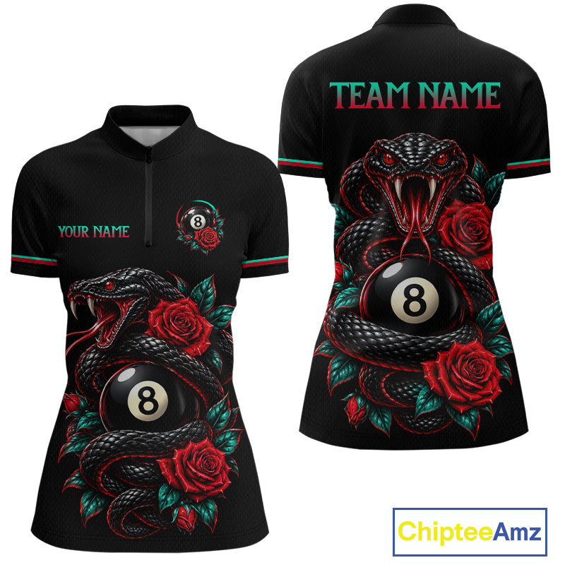 Custom Snake and Rose Flowers 8 Ball Billiard Team Shirts Billiard League Jerseys