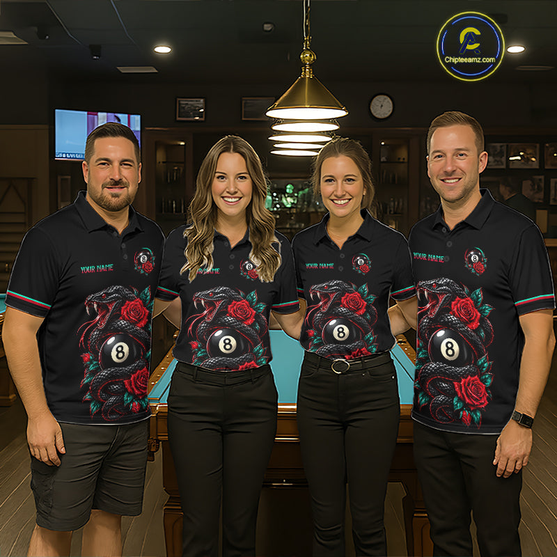 Custom Snake and Rose Flowers 8 Ball Billiard Team Shirts Billiard League Jerseys