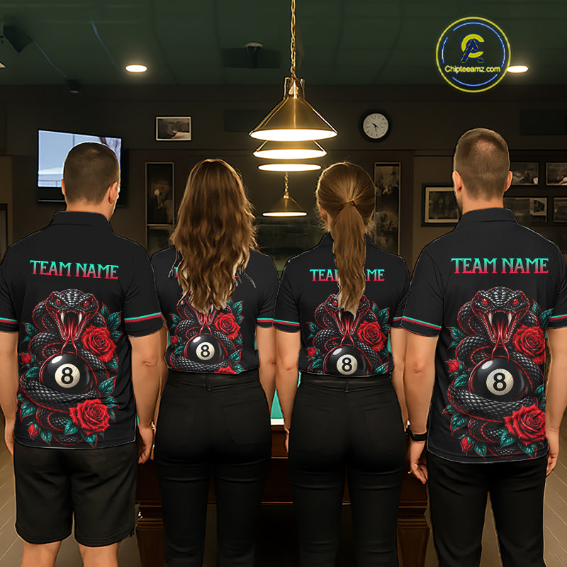Custom Snake and Rose Flowers 8 Ball Billiard Team Shirts Billiard League Jerseys