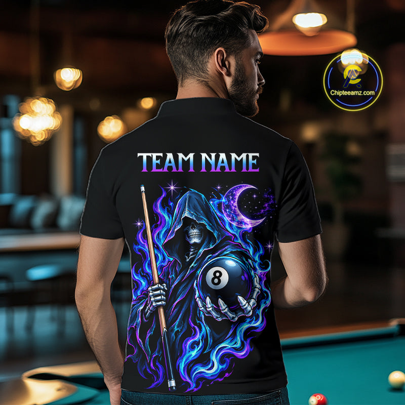 Custom Neon Flaming Grim Reaper 8 Ball Billiard Team Shirts Billiard League Jerseys