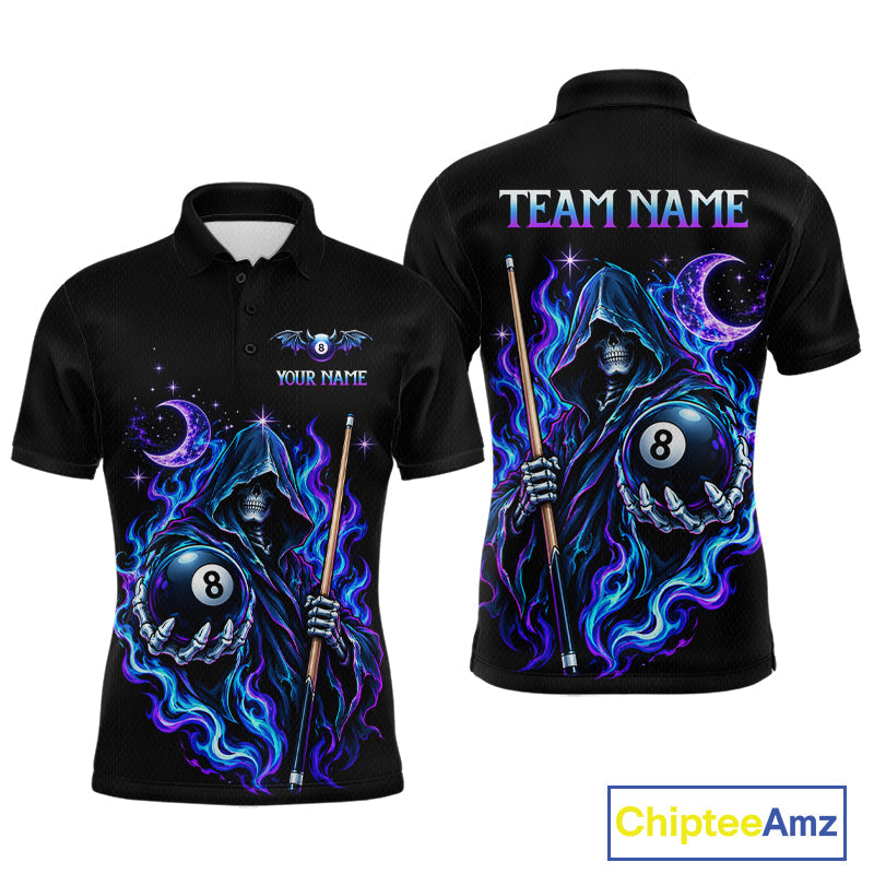 Custom Neon Flaming Grim Reaper 8 Ball Billiard Team Shirts Billiard League Jerseys