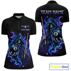 Custom Neon Flaming Grim Reaper 8 Ball Billiard Team Shirts Billiard League Jerseys