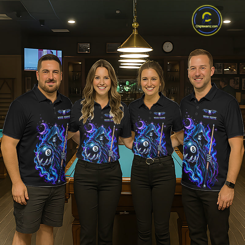 Custom Neon Flaming Grim Reaper 8 Ball Billiard Team Shirts Billiard League Jerseys