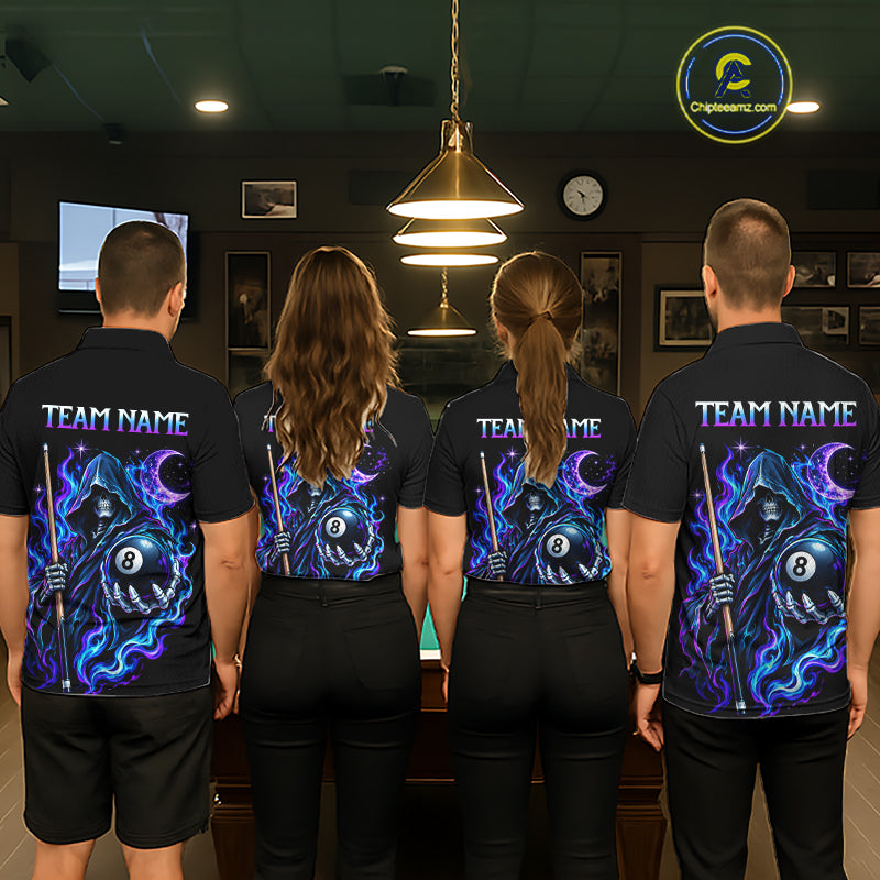 Custom Neon Flaming Grim Reaper 8 Ball Billiard Team Shirts Billiard League Jerseys